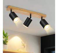 ZMH Projecteur plafonnier à 3 branches spots plafonnier noir - Lampe de cuisine en bois projecteur mural GU10 orientable à 350° vintage projecteur de cuisine style rétro spots (sans ampoules)