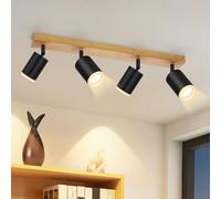 ZMH Projecteur plafonnier à 4 branches spots plafonnier noir - Lampe de cuisine en bois projecteur mural GU10 orientable à 350° vintage projecteur de cuisine style rétro spots (sans ampoules)