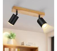 ZMH Projecteur plafonnier noir spots plafonnier à 2 branches - Lampe de cuisine GU10 projecteur mural en bois orientable à 350° vintage projecteur de couloir style rétro (sans ampoules)