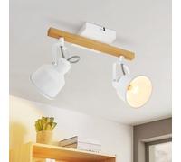 ZMH Spot de plafond 2 flammes Blanc Lampe de plafond Vintage Orientable 350° MAX.25W E14 Douille Industrielle Veinure du bois Barre de spot pour salon chambre bureau (sans ampoules)