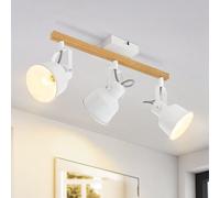 ZMH Spot de plafond 3 flammes Blanc Lampe de plafond Vintage Orientable 350° MAX.25W E14 Douille Industrielle Veinure du bois Barre de spot pour salon chambre bureau (sans ampoules)