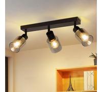 ZMH Spot de plafond 3 flammes E14 Plafonnier Vintage Noir 350° orientable Lampe de cuisine Métal Spots de plafond Verre Spot mural pour salon couloir cuisine Sans ampoules