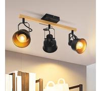 ZMH Spot de plafond 3 flammes Noir Plafonnier Vintage Orientable 350° MAX.25W E14 Douille Industrielle Veinure du bois Barre de Spot pour Salon Chambre Bureau (sans ampoules)