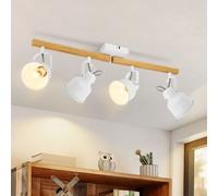 ZMH Spot de plafond 4 flammes Blanc Plafonnier Vintage Orientable 350° MAX.25W E14 Douille Industrielle Veinure du bois Barre de Spot pour Salon Chambre Bureau (sans ampoules)