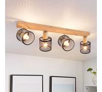 ZMH Spot de plafond 4 flammes bois-E14 Projecteur Noir Lampe de salon Pivotant Lampe de cuisine Vintage Spot de plafond LED Salon Chambre à coucher Couloir Sans