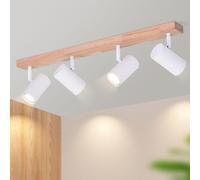 ZMH Spot de plafond 4 flammes en bois Plafonnier Blanc GU10 Lampe de couloir Vintage Orientable 350° Plafonnier Salon pour couloir chambre enfant cuisine