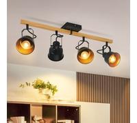 ZMH Spot de plafond 4 flammes Noir Plafonnier Vintage Orientable 350° MAX.25W E14 Douille Industrielle Veinure du bois Barre de Spot pour Salon Chambre Bureau (sans ampoules)