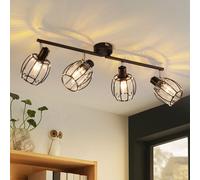 ZMH Spot de plafond 4 flammes Plafonnier de salon Spot de plafond Vintage Cristal Abat-jour Spot de plafond E14 Noir 350° pivotant Spot pour chambre à coucher Cuisine (sans ampoules)