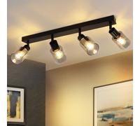 ZMH Spot de plafond 4 flammes Vintage E14 Plafonnier Noir Industriel Spots Lampe de plafond Salon Spots de plafond en verre et métal 350° pivotant à l'intérieur Barre de spots pour cuisine Sans ampoul