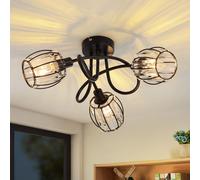 ZMH Spot de plafond à 3 flammes Lampe de plafond Vintage Spot de plafond Rétro Cristal Abat-jour Noir Plafonnier Entouré Design 350°Pivotant Spot Lampe de chambre pour cuisine (Sans ampoule)