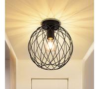 ZMH Spot de plafond Noir Lampe de couloir Rétro Lampe de salon 1 flamme Plafond Petit Plafonnier Industriel avec douille E27 Max.40W Métal , Ø 25cm