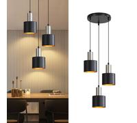ZMH Suspension Table de salle à manger E27 Lampe à suspendre Vintage Lampe de cuisine 3 feux Noir Or Suspension Ilot de cuisine Réglable en hauteur Sans ampoule
