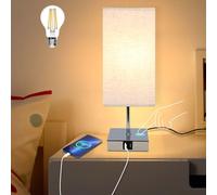 ZMH touch dimmable USB vintage table lamp with charging function E27 night light in warm white with fabric shade