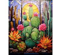 ZMHZMY DIY Peindre Par Nombre Pour Adultes DéButant, Cactus Tropical, Style Vitrail Peinture à L'Huile Toile Kits,40x50cm (sans Cadre)