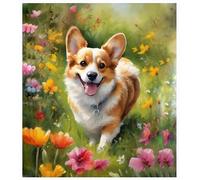 ZMHZMY Peinture facile par Numéros pour débutant,Chien Corgi Peint à la main mur toile peinture photo pour salon Home Decor Art,40x50cm