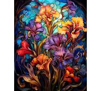 ZMHZMY Peinture par Numero Kits Belles fleurs d'iris, style vitrail,DIY Acryliques Kit de Peinture par Numéro Peinture Numéro pour Adultes avec Brosses et Peintures 40x50cm