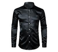 ZMIN Chemise noire en soie ajustée pour hommes en satin lisse pour hommes, chemise de smoking d'affaires, mariage, bal de fin d'année, chemise décontractée pour homme, Noir , L