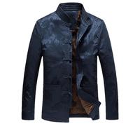 ZMIN Costume d'hiver en velours pour homme de style chinois, manteau dragon grande taille, manteau de dragon, veste épaisse, vêtements Wing Chun, bleu, XXL