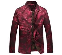 ZMIN Costume d'hiver en velours pour homme de style chinois, manteau dragon grande taille, manteau de dragon, veste épaisse, vêtements Wing Chun, Rouge, L