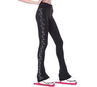 ZMIN Strass Patinage sur Glace Pratique Collants Pantalon Figure Skate Long Pantalon Legging avec Doublure en Molleton pour Femmes Filles,Noir,M
