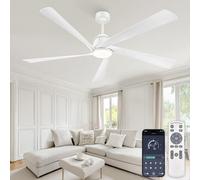 ZMISHIBO Ventilateur de plafond 162.5 cm avec lumière LED dimmable, moteur DC réversible, silencieux, 5 pales ABS, ventilateur moderne blanc, avec télécommande & APP, intérieur/extérieur
