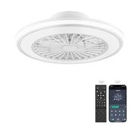 ZMISHIBO Ventilateur de plafond silencieux avec lumière 49,5 cm, sans pales, LED 32 W + moteur DC 16 W, 6 vitesses, 3 couleurs, APP & télécommande, minuterie, lampe ventilateur plafond blanche