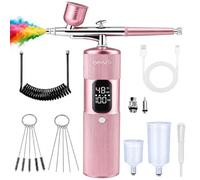 ZMIWNIED Kit aérographe sans fil compresseur 48PSI 0,2/0,5 mm double action, rose