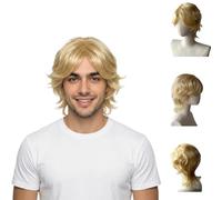 ZMIYIAC Perruque Mulet Homme Perruque Blonde Bou Perruque Homme Déguisement Année 80 90s Perruques Hippie Rocker Disco Popstar for Carnival Halloween Party Usage (Blonde)