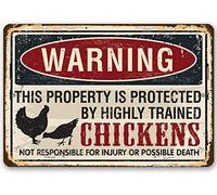 ZMKDLL Plaque en métal « Warning Property Protected By Chickens » - Décoration amusante de ferme - 30,5 x 20,3 cm