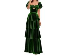 ZMKI381 Robe de demoiselle d'honneur à manches courtes en velours plissé Robe de bal de soirée formelle, vert émeraude, 38