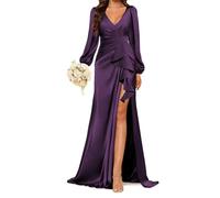 ZMKI428 Robe de princesse sirène à manches longues en satin pour soirée formelle, prune, 48 Grande taille