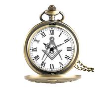 ZMKW Cadran Chrome carré et Boussole maçonnique Collier maçonnique Pendentif Montre de Poche à Quartz Meilleurs Cadeaux pour Franc-maçon, Montre à chaîne