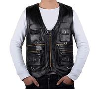 ZMNKH Gilet sans Manches en Cuir avec Poche pour Homme Veste de Chasse en Cuir pour homme Biker Gilet Veste sans Manche Gilet de motard