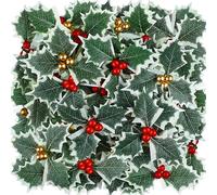 ZMNVHJ Baies Houx Artificielles avec Feuilles Vertes 30 Pièces Simulation de Noël Baies de Houx avec des Feuilles pour Décoration de Noël/Mariage, Arrangement de Couronne, Artisanat et Étiquettes