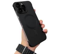ZMNVIOSH Metallic Paint Frameless Magnetic Phone Case 15 Pro Max, Matte Pc Ultra Thin Magnetic Borderless Frosted Phone Case with Glass Lens Film for iPhone 15/14/13/12 Pro Max (15 Pro Max,Black)
