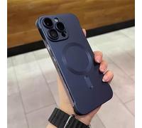 ZMNVIOSH Metallic Paint Frameless Magnetic Phone Case, Matte Pc Ultra Thin Full Coverage Magnetic Borderless Phone Case with HD Lens Film for iPhone 15 14 13 Pro Max (15pro,Dark Blue)