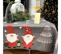 Zmorfiya Nappe de Noël - 140 x 240 cm - Lavable - Rectangulaire - Avec nains, flocons de neige et sapin, imperméable, lavable, décoration festive, pour fête, cuisine, hiver - Gris