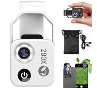 ZMPDJG Microscope de poche pour téléphone portable 200x avec objectif CPL plus stable et plus clair (blanc)