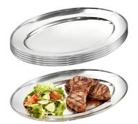 Zmpkhba Lot de 6 plateaux ovales en acier inoxydable pour collation, bonbons, pizza, fruits, camping, argent, 33 x 21 cm