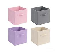 ZMShenMa Lot de 4 boîtes de rangement pliables en tissu non tissé coloré avec poignée, style tiroir d'armoire, utilisées pour organiser les vêtements (gris, violet, rose, beige).