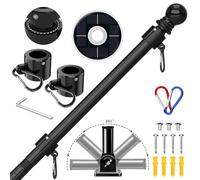 ZMTECH Kit de mât de drapeau, mât de drapeau mural de 1,8 m avec support et lampe solaire pour mur, support de mât de drapeau sans enroulement en acier inoxydable pour la maison (sans drapeau, noir)