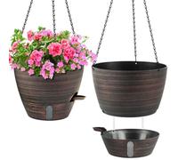 ZMTECH Lot de 2 pots de fleurs à suspendre en plastique avec entrée d'eau auto-irrigation et soucoupe pour intérieur et extérieur Bronze 25 cm