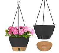 ZMTECH Pot de Fleurs Suspendu de 20 cm avec Plateau à Niveau d'eau Visible, Trous de Drainage, Soucoupe pour Les Plantes d'Intérieur et d'Extérieur (Gris Foncé, Lot de 2)