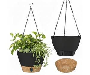 ZMTECH Pot de Fleurs Suspendu de 20 cm avec Plateau à Niveau d'eau Visible, Trous de Drainage, Soucoupe pour Les Plantes d'Intérieur et d'Extérieur (Gris Foncé, Lot de 2)