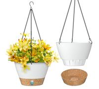 ZMTECH Pot de Fleurs Suspendu de 25 cm avec Plateau à Niveau d'eau Visible, Trous de Drainage, Soucoupe pour Les Plantes d'Intérieur et d'Extérieur (Blanc, Lot de 2)