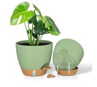 ZMTECH Pots de 25 cm avec Trous de Drainage Jardinières Auto-Arrosantes avec Orifice d'Arrosage Pot de Fleurs en Plastique pour Plantes d'Intérieur Et d'Extérieur (Lot de 2, Vert)