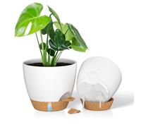 ZMTECH Pots de 25 cm avec Trous de Drainage Jardinières Auto-Arrosantes avec Orifice d'Arrosage Pot de Fleurs en Plastique pour Plantes d'Intérieur Et d'Extérieur (Lot de 2, Blanc)