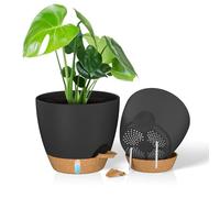 ZMTECH Pots de 25 cm avec Trous de Drainage Jardinières Auto-Arrosantes avec Orifice d'Arrosage Pot de Fleurs en Plastique pour Plantes d'Intérieur Et d'Extérieur (Lot de 2, Noir)