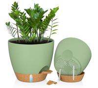 ZMTECH Pots de 30 cm avec Trous de Drainage Jardinières Auto-Arrosantes avec Orifice d'Arrosage Pot de Fleurs en Plastique pour Plantes d'Intérieur Et d'Extérieur (Lot de 2, Vert)