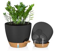 ZMTECH Pots de 30 cm avec Trous de Drainage Jardinières Auto-Arrosantes avec Orifice d'Arrosage Pot de Fleurs en Plastique pour Plantes d'Intérieur Et d'Extérieur (Lot de 2, Noir)